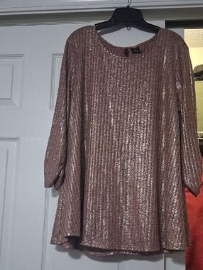 Shimmery Rose Gold Long Sleeve Women's Top